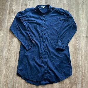 Eileen Fisher Navy Shirt Dress Small | Organic Cotton Collared Button Front